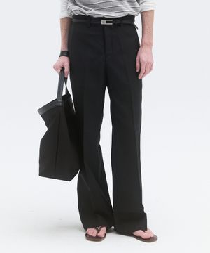 CORE WOOL SEMI-FLARED TROUSERS - BLACK