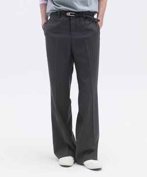 CORE WOOL SEMI-FLARED TROUSERS - STRIPE CHARCOAL