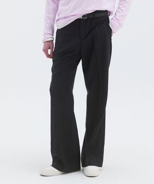 CORE WOOL SEMI-FLARED TROUSERS - STRIPE DEEP NAVY