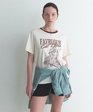 넥 배색 아트웍 티셔츠 NEW6ME424