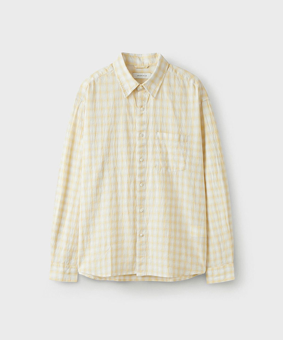 유니온블루(UNION BLUE) SEMI CROP CHECK SHIRT [CUSTARD]