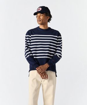 (U) 오버사이즈드 스트라이프 럭비 탑 네이비 화이트 OVERSIZED STRIPED RUGBY TOP NAVY/WHITE