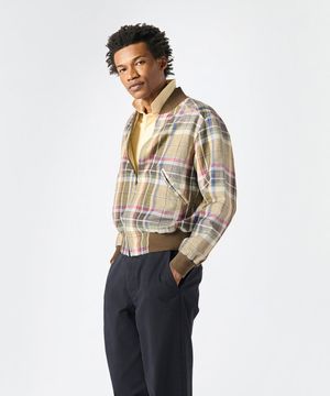 (U) 린넨 바시티 자켓 브라운 플레이드 LINEN VARSITY JACKET BROWN PLAID