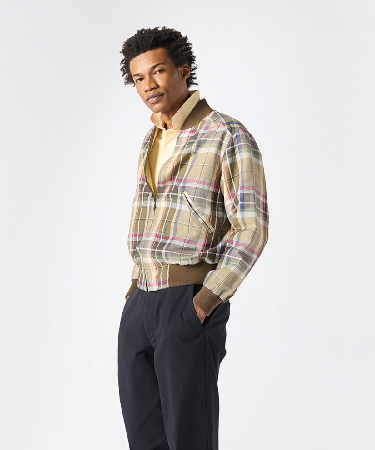 노아(NOAH) (U) 린넨 바시티 자켓 브라운 플레이드 LINEN VARSITY JACKET BROWN PLAID