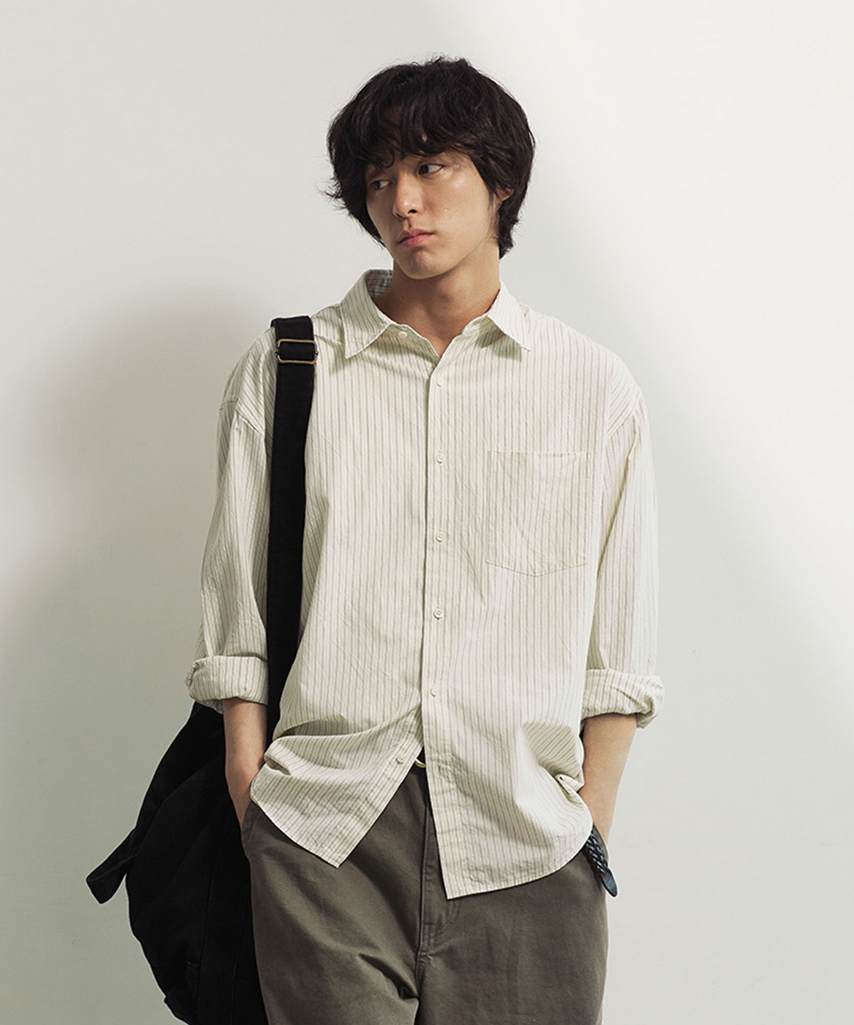 유니온블루(UNION BLUE) SEMI CROP STRIPE SHIRT [MELLOW]