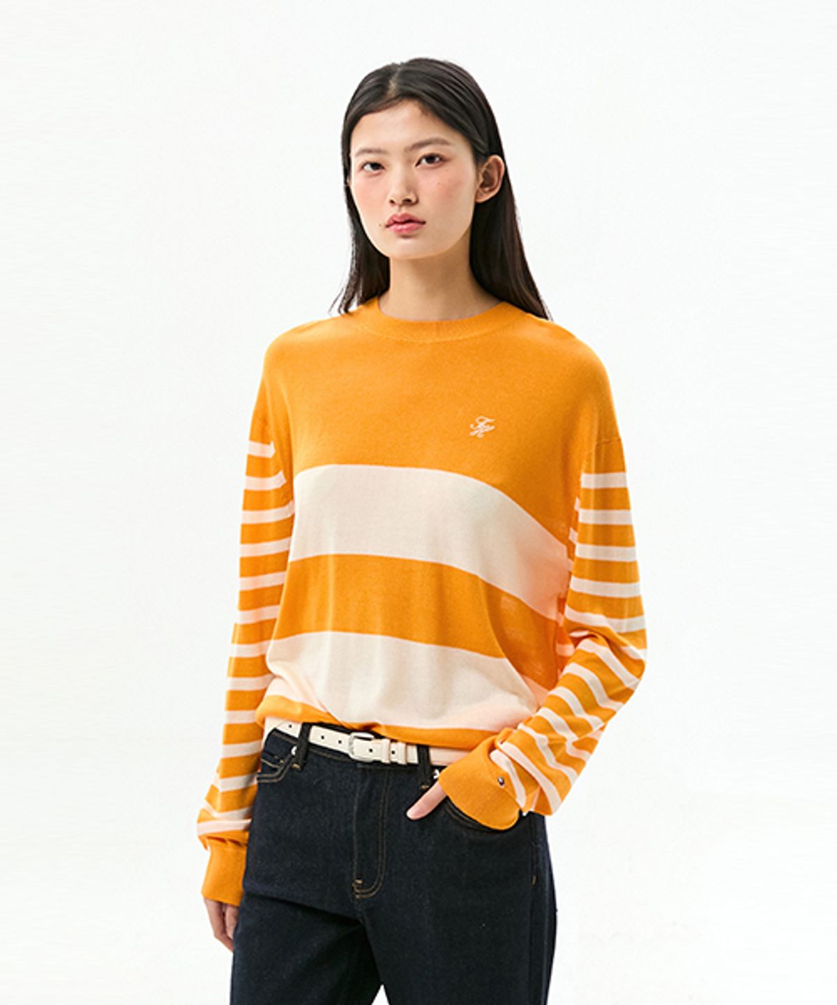타미힐피거(TOMMY HILFIGER) 컬러 스트라이프 크루넥 스웨터 (T22G1KTO067WT10DQ)