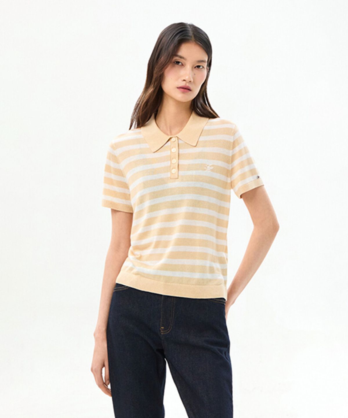 타미힐피거(TOMMY HILFIGER) 실크 블렌드 폴로 스웨터 (T22G1KTO066WT205C)