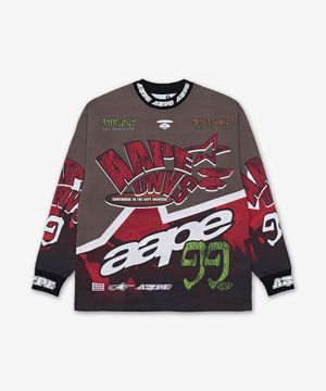 유니버스 레이싱 그래픽 긴팔 티셔츠 - 브라운:레드 / AAPLTM1862XXQBWP