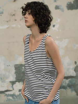 마린 스트라이프 슬리브리스 티셔츠