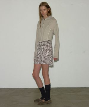 PANELED WASHING HOODIE ZIP-UP DUSTY BEIGE