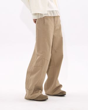 Curved Wide-Leg Work Pants (BEIGE)