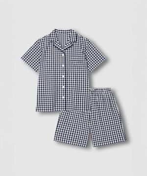 여 시어서커 5부 파자마 세트_라이트 네이비