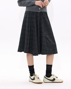 Checkered Flared Skirt (GREEN)