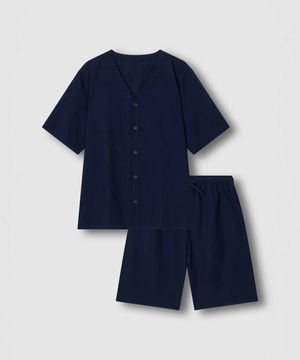 남 시어서커 브이넥 5부 파자마 세트_네이비