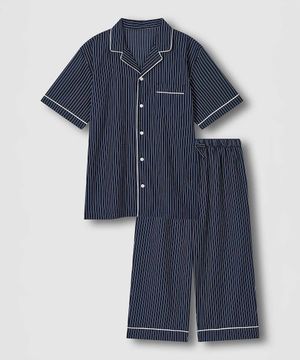 남 라이트 코튼 7부 파자마 세트_라이트 네이비