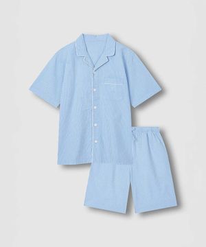 남 시어서커 5부 파자마 세트_다크 블루