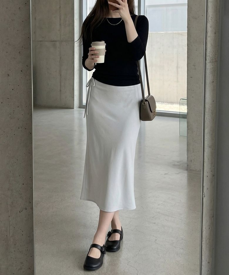 [브랜드위크 20%쿠폰] SATIN LONG SKIRT_LIGHT GREY