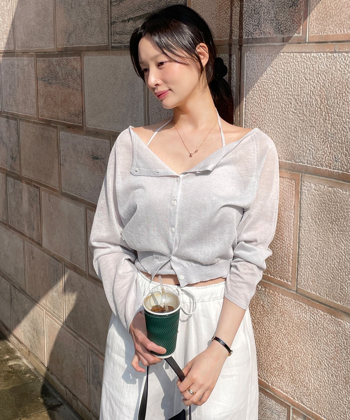 튜드먼트(TTUDEMENT) [SET] SHEER SET-UP CARDIGAN_LIGHT GREY