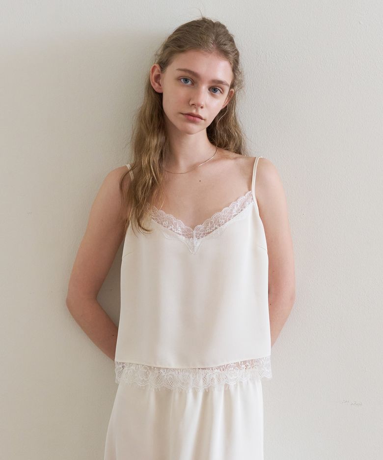 SATIN LACE BLOUSE TOP_CREAM