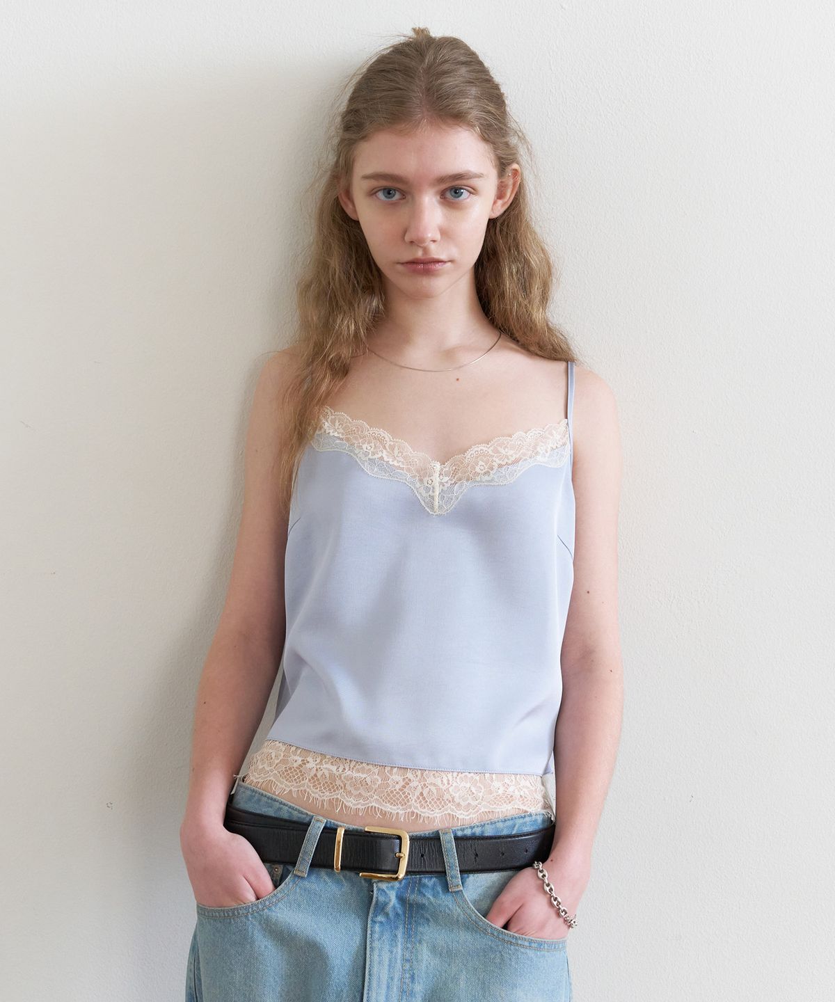 튜드먼트(TTUDEMENT) SATIN LACE BLOUSE TOP_LIGHT BLUE