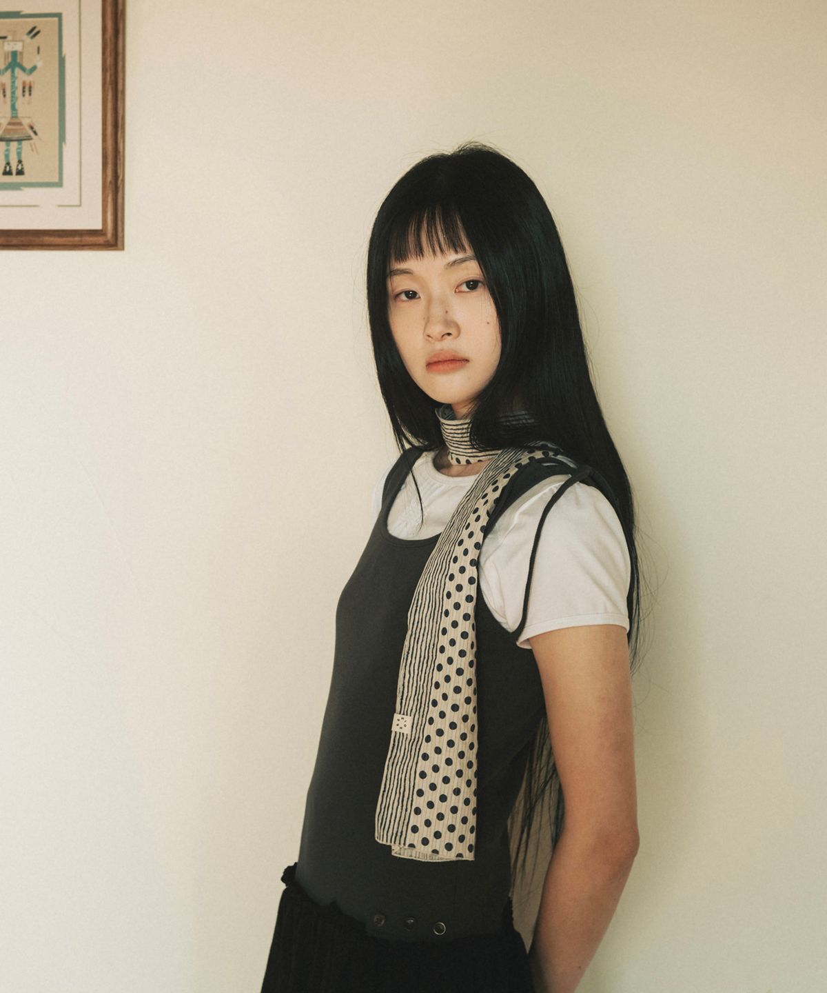 오헤시오(OHESHIO) DOT SHEER POINT SCARF, IVORY