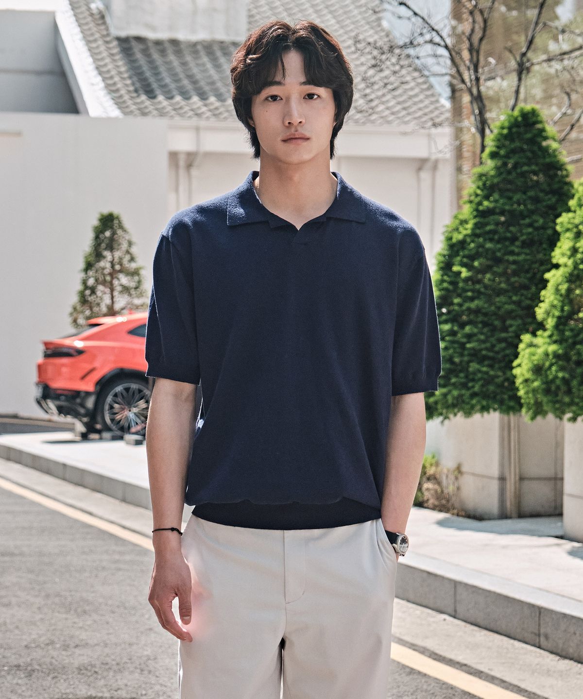 에스티코(STCO) DIEMS 린넨 혼방 오픈카라 반팔 니트_네이비 (클래식핏)_DKTXB14CSN