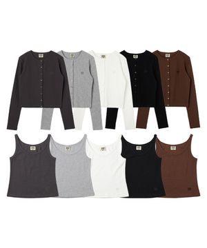 [SET] DGDP 스퀘어 로고 슬림핏 가디건 나시 세트