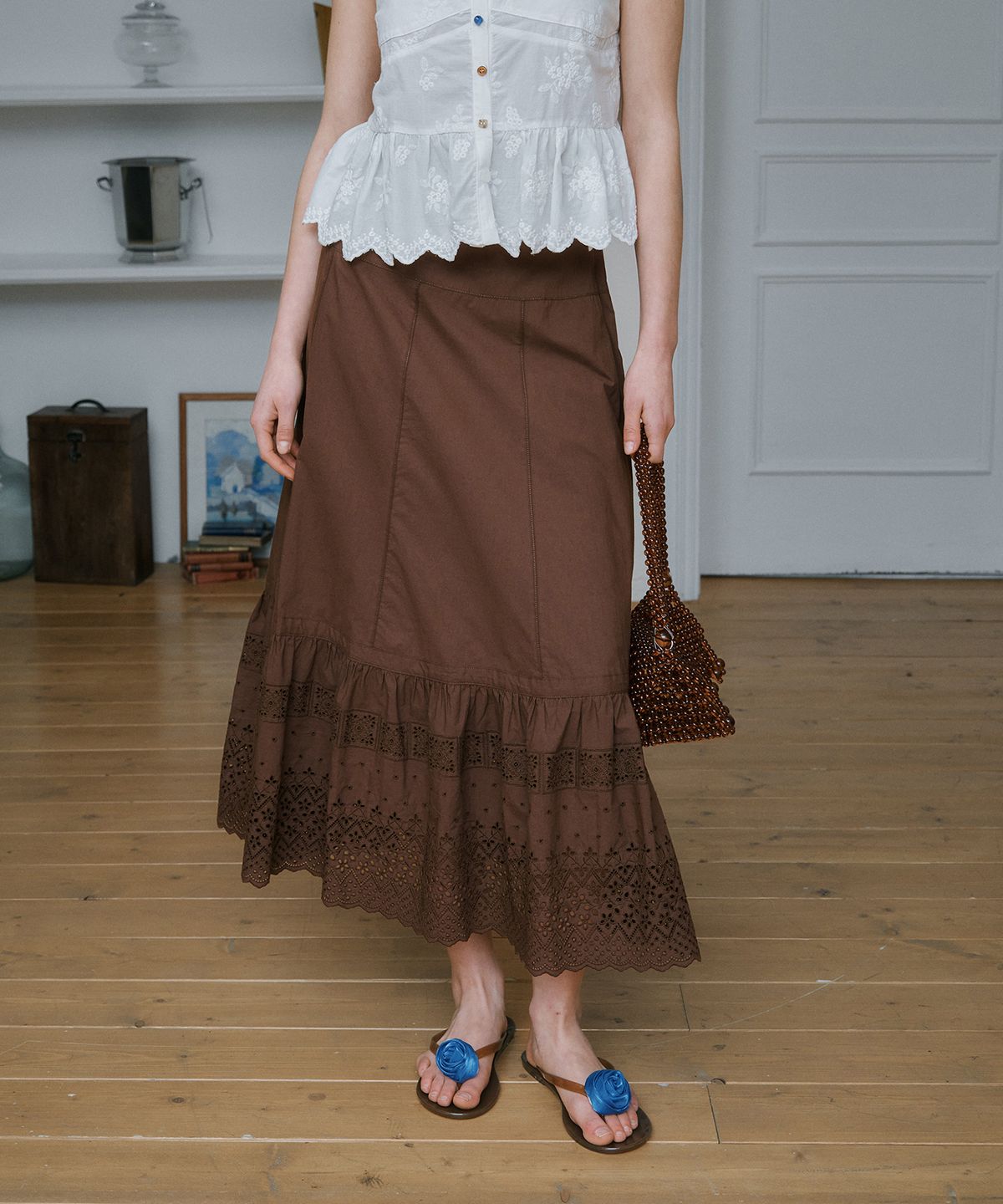 그린버터(GREENBUTTER) Meadow Lace Skirt (Chocolate)