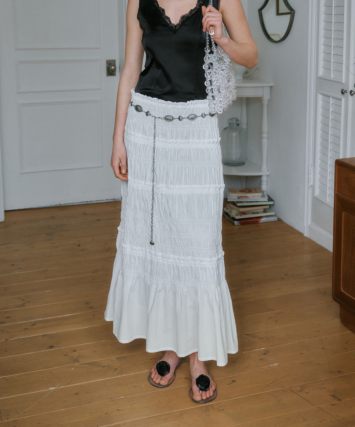 그린버터(GREENBUTTER) Shirring Long Skirt (Ivory)