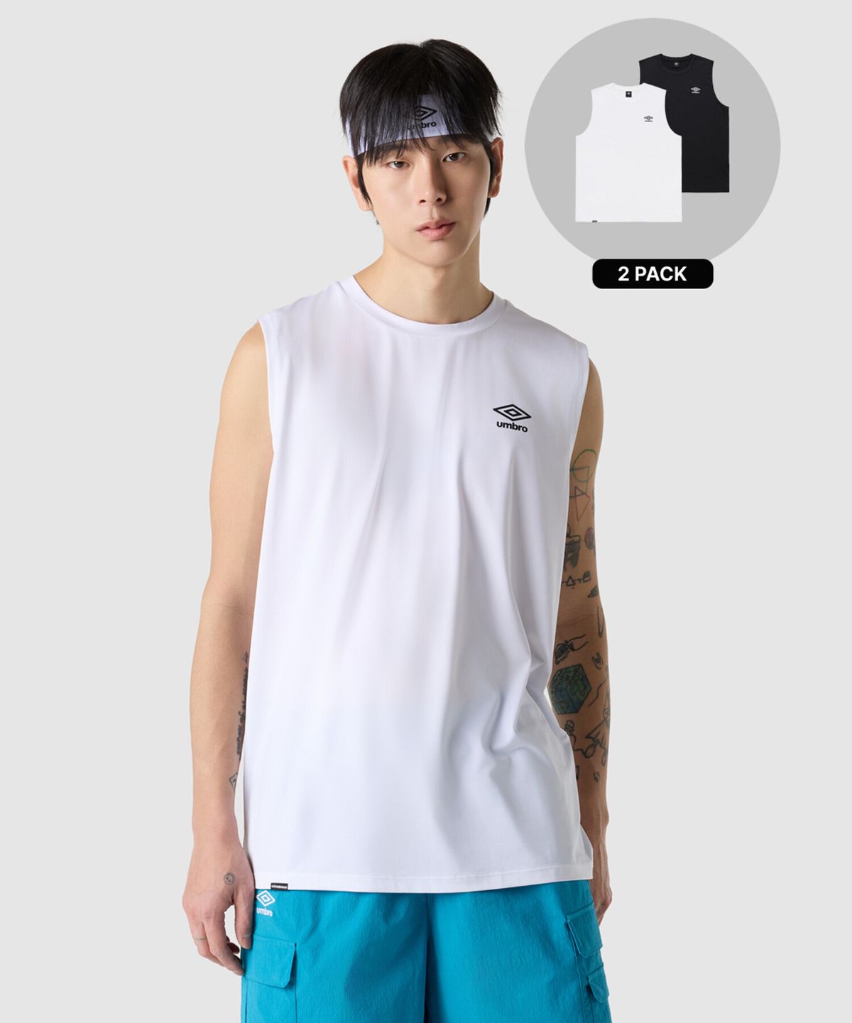 엄브로(UMBRO) 2PACK 폴리 스판 슬리브리스 티셔츠 블랙 UR211CSL41