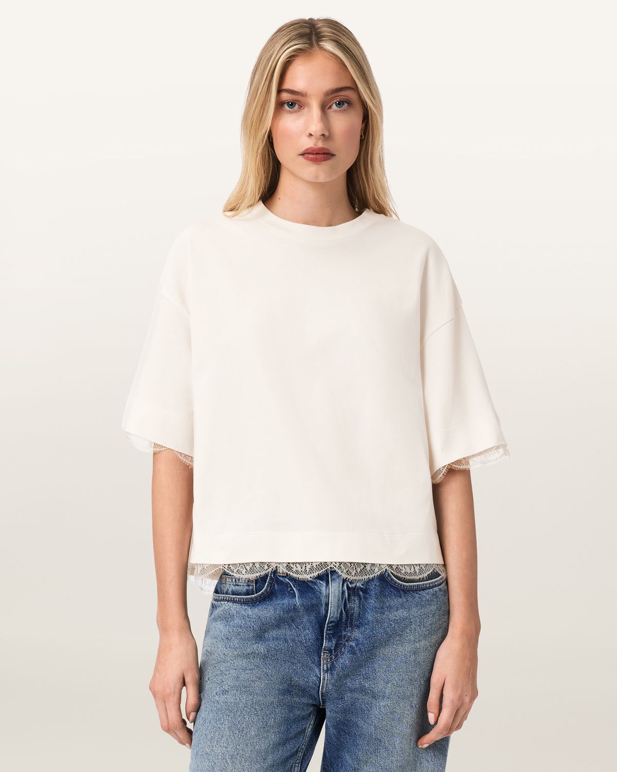 올세인츠(ALLSAINTS) 니아 레이스 티셔츠 W025JD-6975