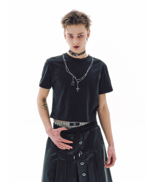 힙노 체인 크롭 반팔 티셔츠