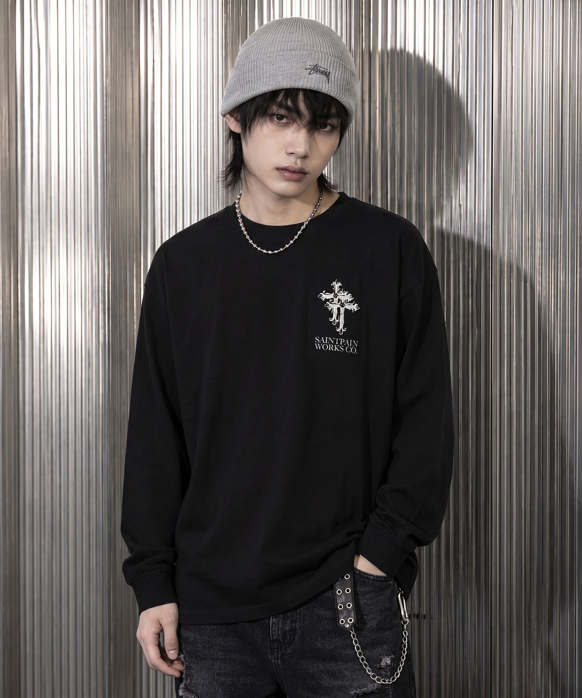 세인트페인(SAINTPAIN) SP 더블 크로스 헤비웨이트 롱슬리브 블랙