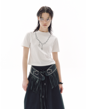 힙노 체인 크롭 반팔 티셔츠