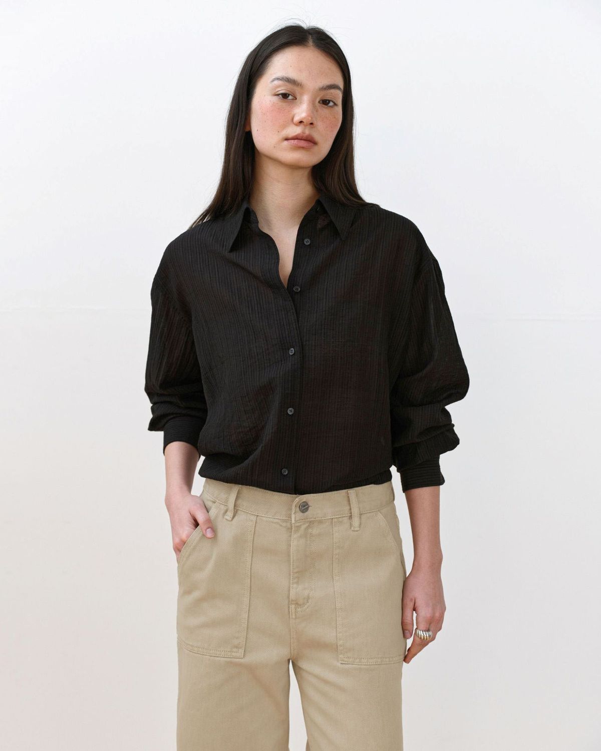 무아르무스(MUARMUS) Mago Stripe Shirt [Black]