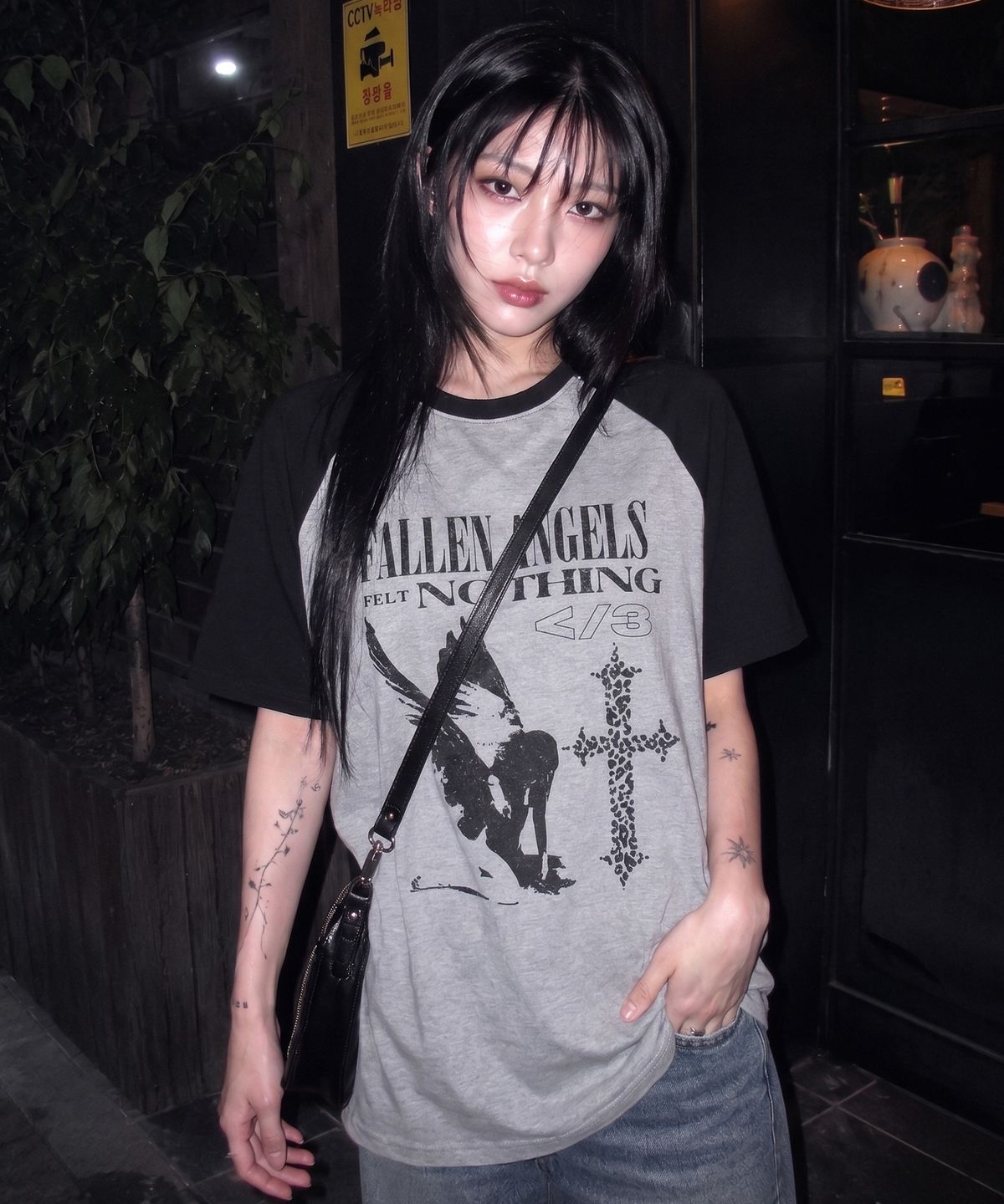 세인트페인(SAINTPAIN) SP 폴른 엔젤스 헤비웨이트 레글런 반팔티 멜란지그레이