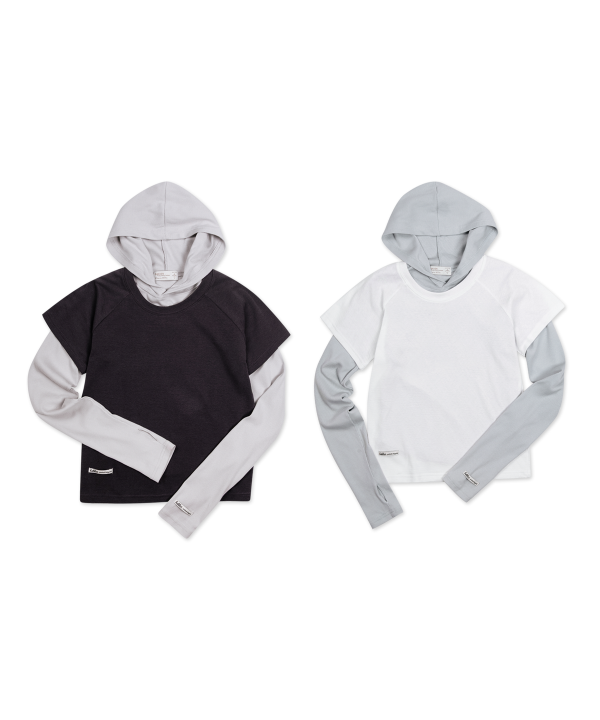 바켄(BAKKEN) [2PACK] 무지 핑거홀 슬림핏 후드티 소프트 래글런 반팔 티셔츠 2종 패키지