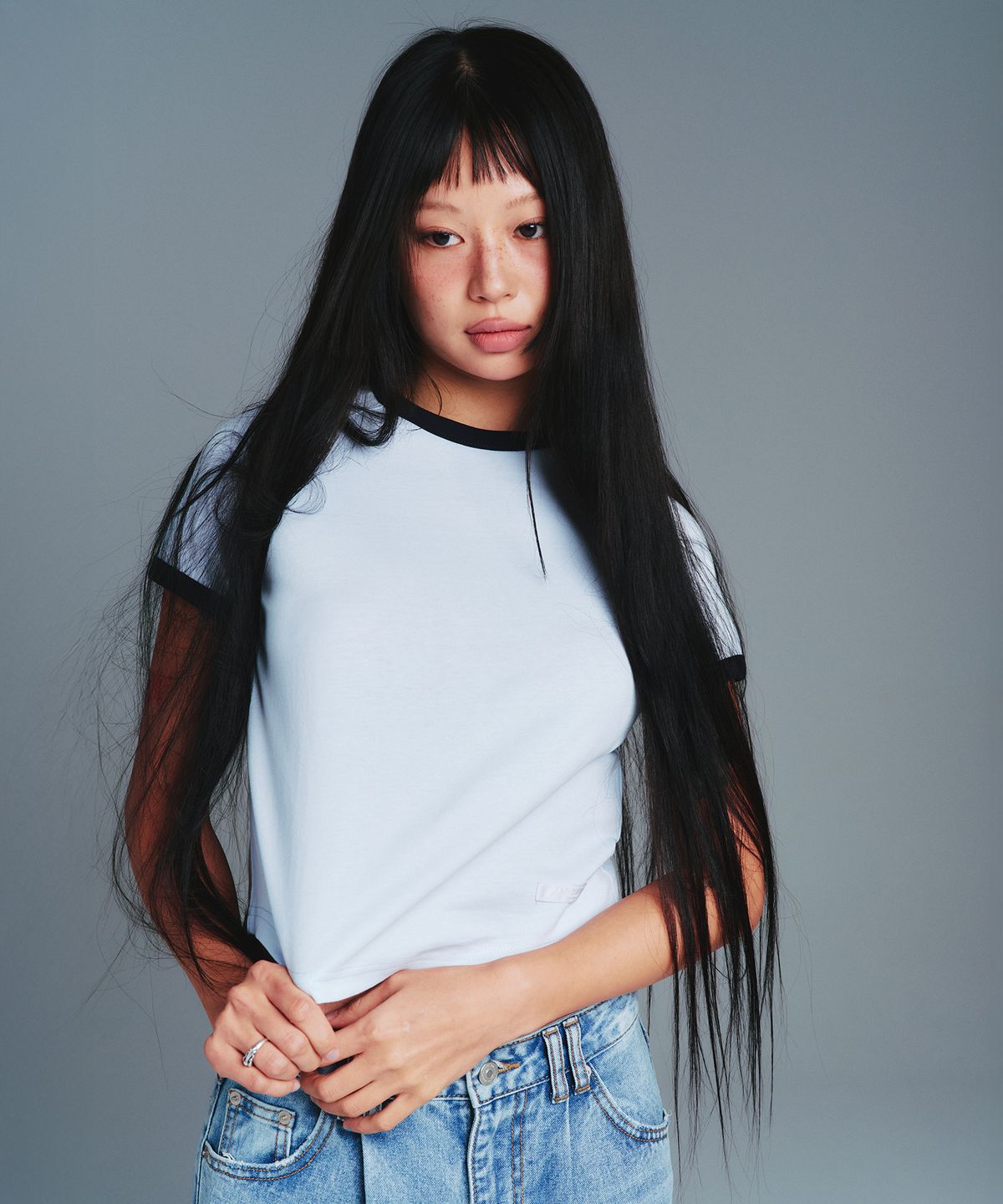 아메스 월드와이드(AMES-WORLDWIDE) CLASSIC ROUND HEM RINGER TEE BLUE