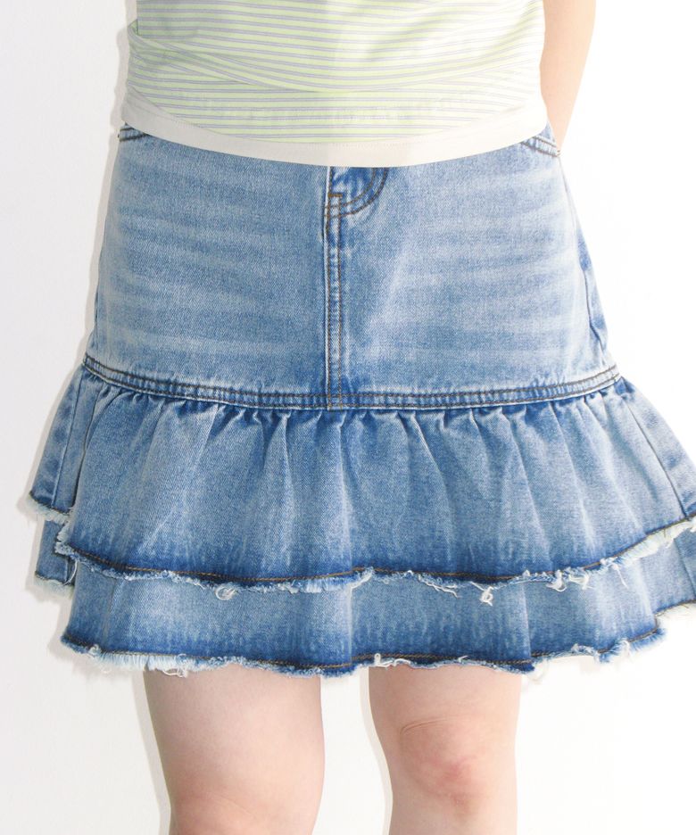 FRILL DENIM SKIRT LIGHT BLUE
