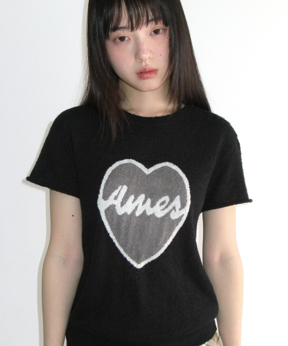 아메스 월드와이드(AMES-WORLDWIDE) HEART SHORT SLEEVE KNIT BLACK