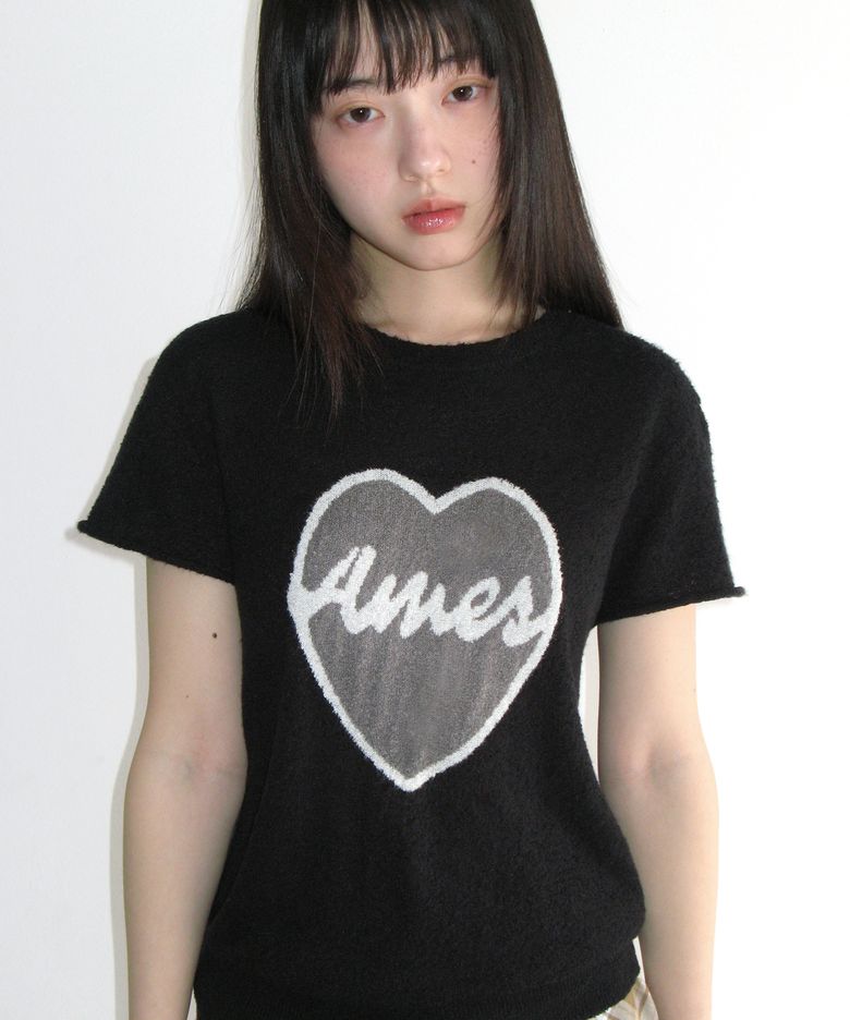 HEART SHORT SLEEVE KNIT BLACK