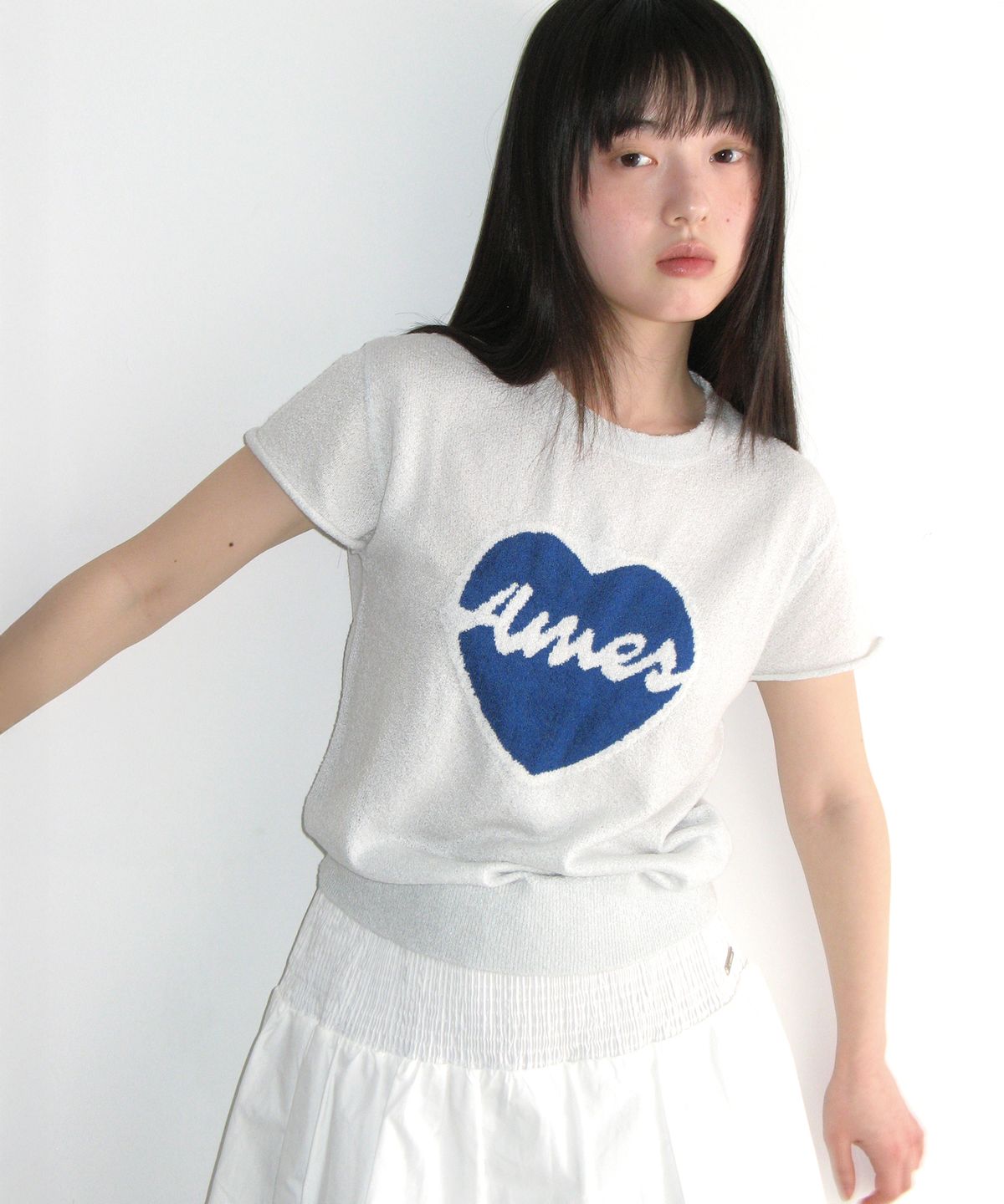 아메스 월드와이드(AMES-WORLDWIDE) HEART SHORT SLEEVE KNIT BLUE
