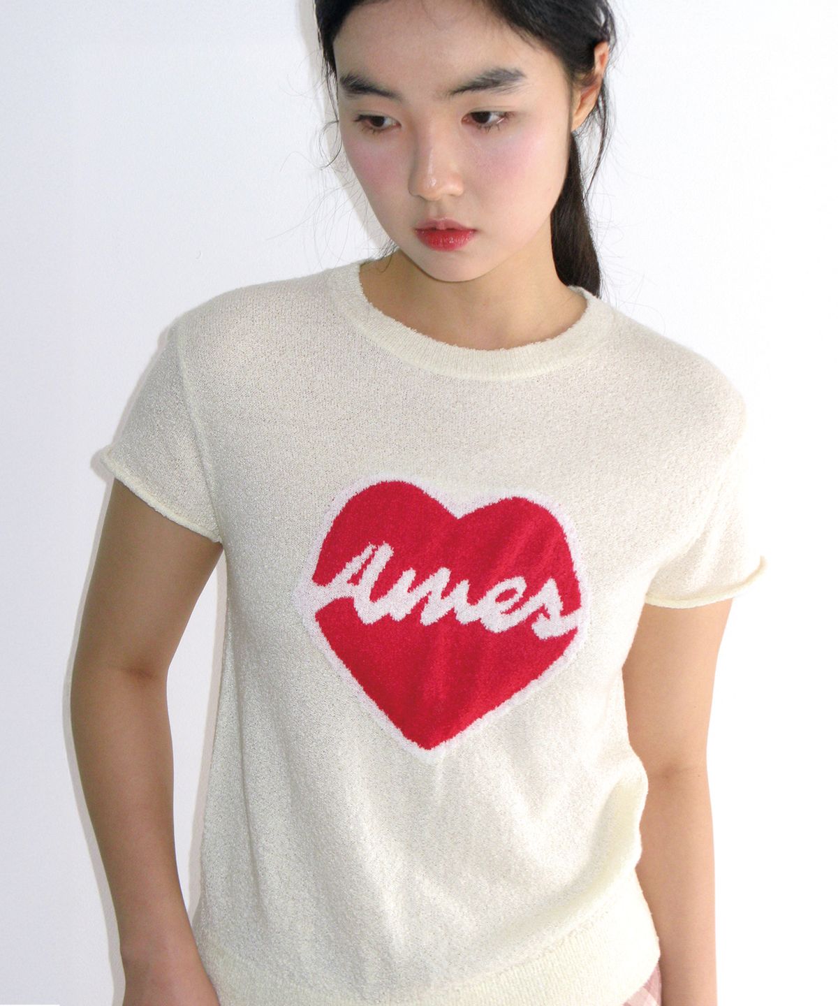 아메스 월드와이드(AMES-WORLDWIDE) HEART SHORT SLEEVE KNIT CREAM