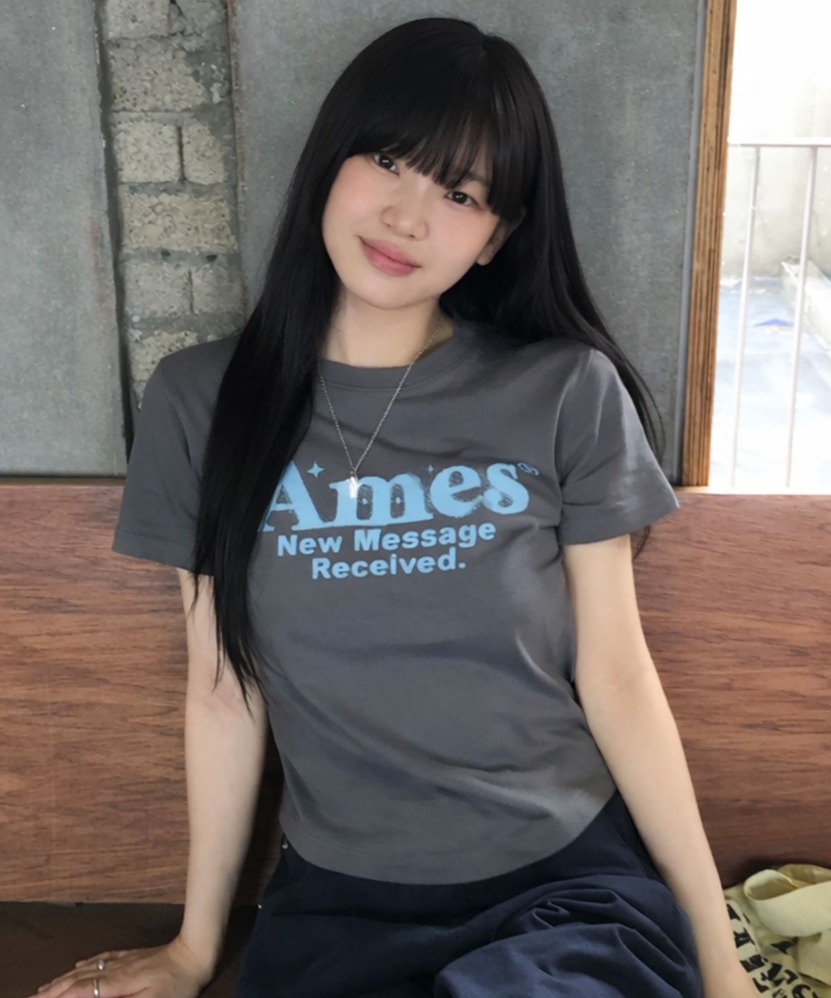 아메스 월드와이드(AMES-WORLDWIDE) ROUND HEM CROP TEE LIGHT CHARCOAL