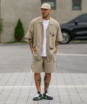 언테크 반팔 셔켓 셋업 베이지