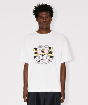 남성 겐조 와일드 타이거 오버사이즈 화이트 반팔 티셔츠_K265AMT302WHX