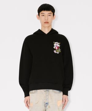 남성 겐조 와일드 타이거 자수 클래식 블랙 후드_K265AMW303BKX