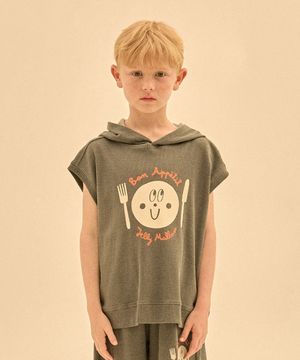 해피 플레이트 와플 후디드 슬리브리스_차콜