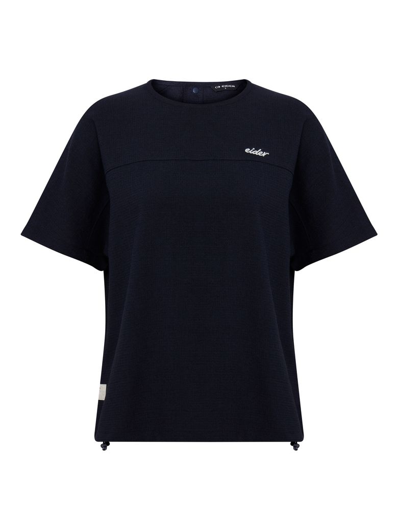 TECH LINEN (테크 린넨) 여성 우븐 반팔 라운드 티셔츠_Dark Navy