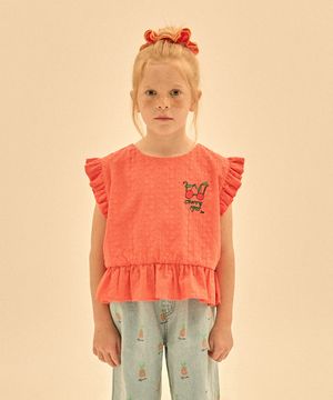 체리아이즈 아일렛 프릴 블라우스_레드오렌지